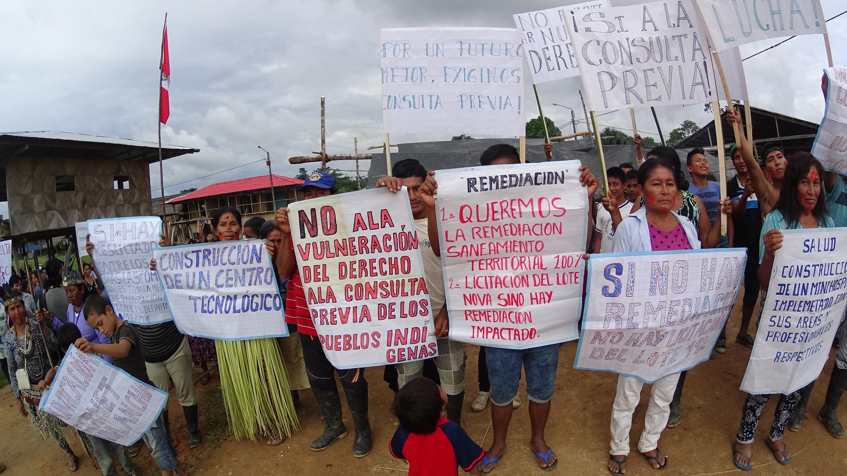 The indigenous Kichwa community participates in a peaceful protest in October 2017 demanding the right to be consulted regarding extractive activities in their communities.